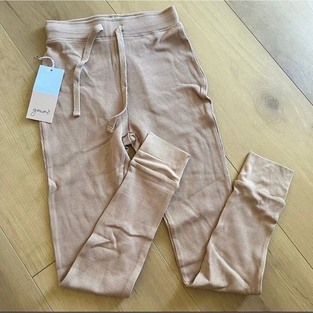 NWT Goumi Kids Womens Natural Thermal Pants SZ M Jogger Loungewear Waffle Knit